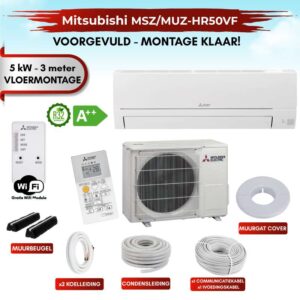 Zelfbouw Airco 5kw MITSUBISHI met 3m VLOER montage set MUZ-HR50VF_MSZ-HR50VF