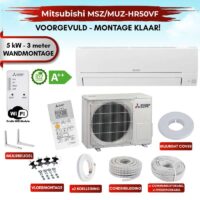 Zelfbouw Airco 5kw MITSUBISHI met 3m MUUR montage set MUZ-HR50VF_MSZ-HR50VF
