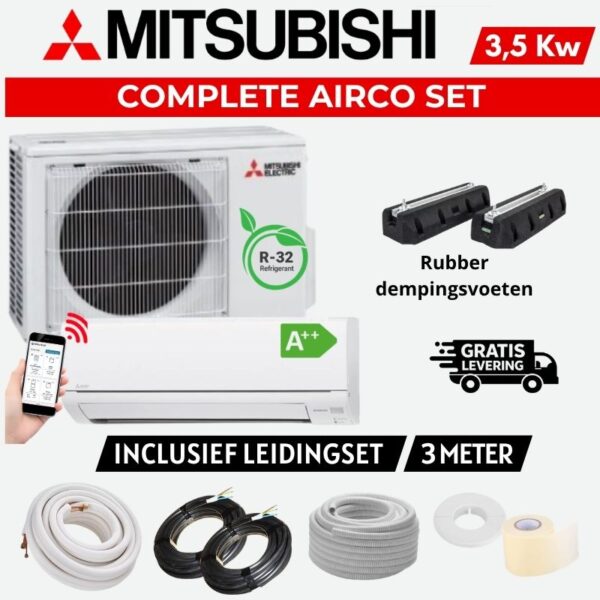 Mitsubishi Electric Mitsubishi airco 3,5 kW complete vloer installatie set met wifi en inverter warmtepomp