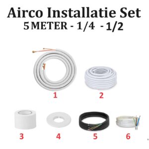 5 meter Airco installatieset 1/4 - 1/2  zonder muurbeugel (5KW)