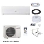 Mitsubishi 5kW split airco met binnen- en buitenunit, 7m installatieset en gratis WiFi-module, geschikt voor ruimtes tot 150m³, energielabel A++/A+