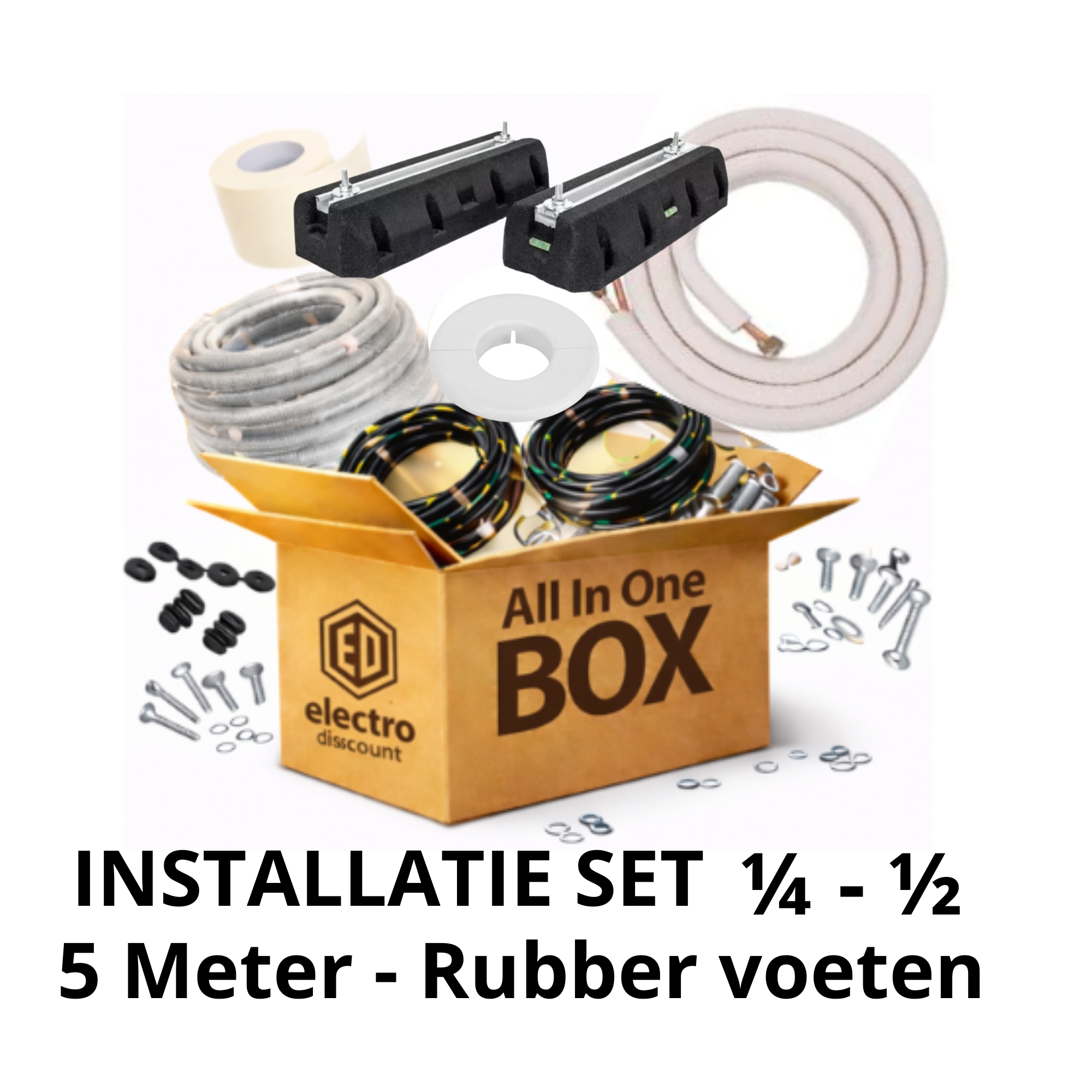 5 meter Airco installatieset 1_4 – 1_2 met rubber voeten 5 meter met rubber voeten Airco installatie set 1/4 - 1/2 (5KW) - Image 1