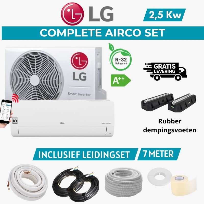 LG AIRCO 2,5KW 7 METER RUBBER VLOER LG Airco 2,5 kW – 7m Complete Rubber voeten LG S09ET - Image 1