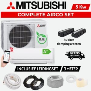 5kw Mitsubishi Airco 3 meter VLOER Installatie set MSZ/MUZ-HR50VF Wifi