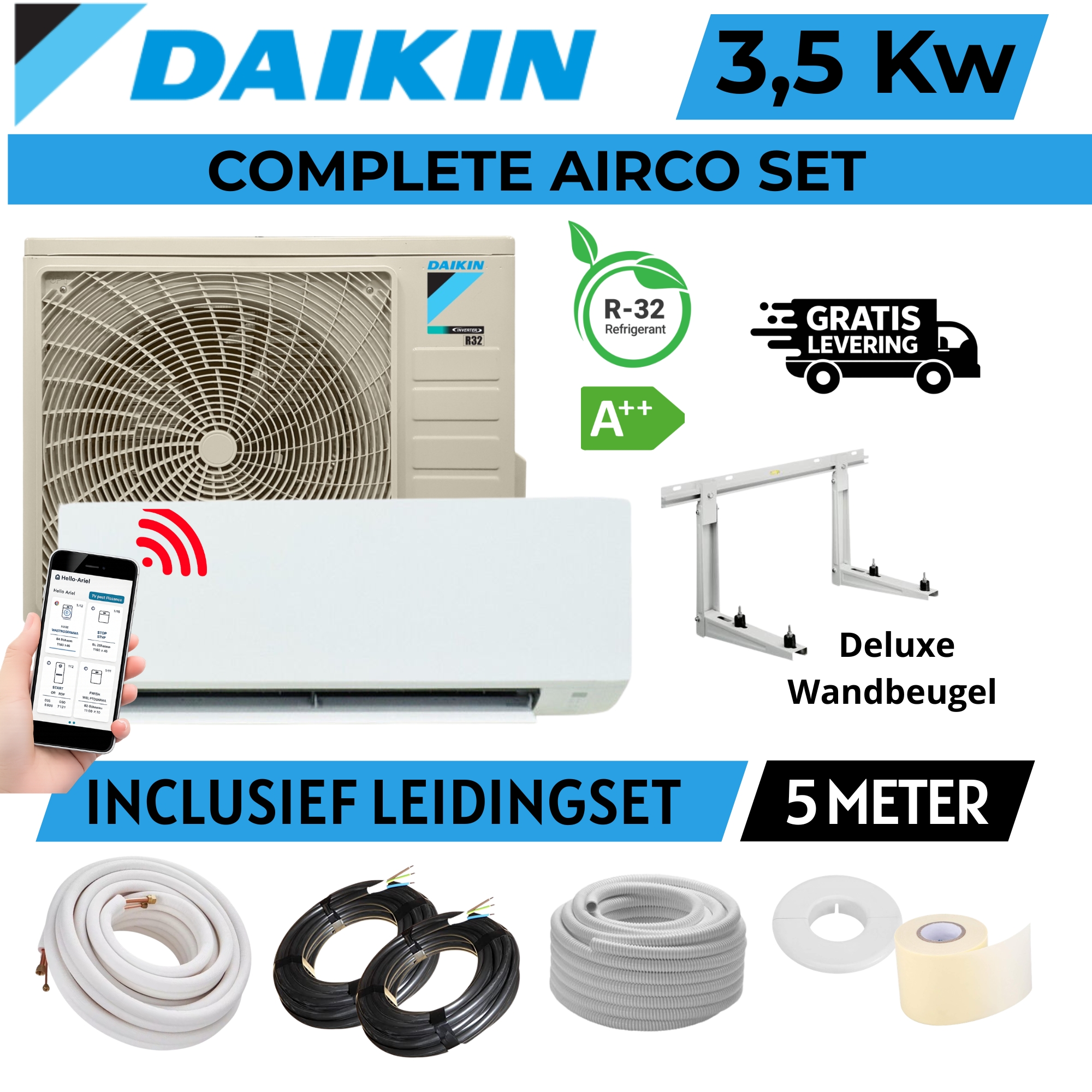 Daikin Airco 3,5kW 5 Meter Wandbeugel Complete Split Airco Set Wat kost een Daikin airco inclusief installatie?