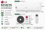 LG EZ12CYS 3,5 kW (12000 BTU) Dual Inverter split airco met afmetingen van binnenunit en buitenunit, SEER 6.6, SCOP 4.0 en WiFi.