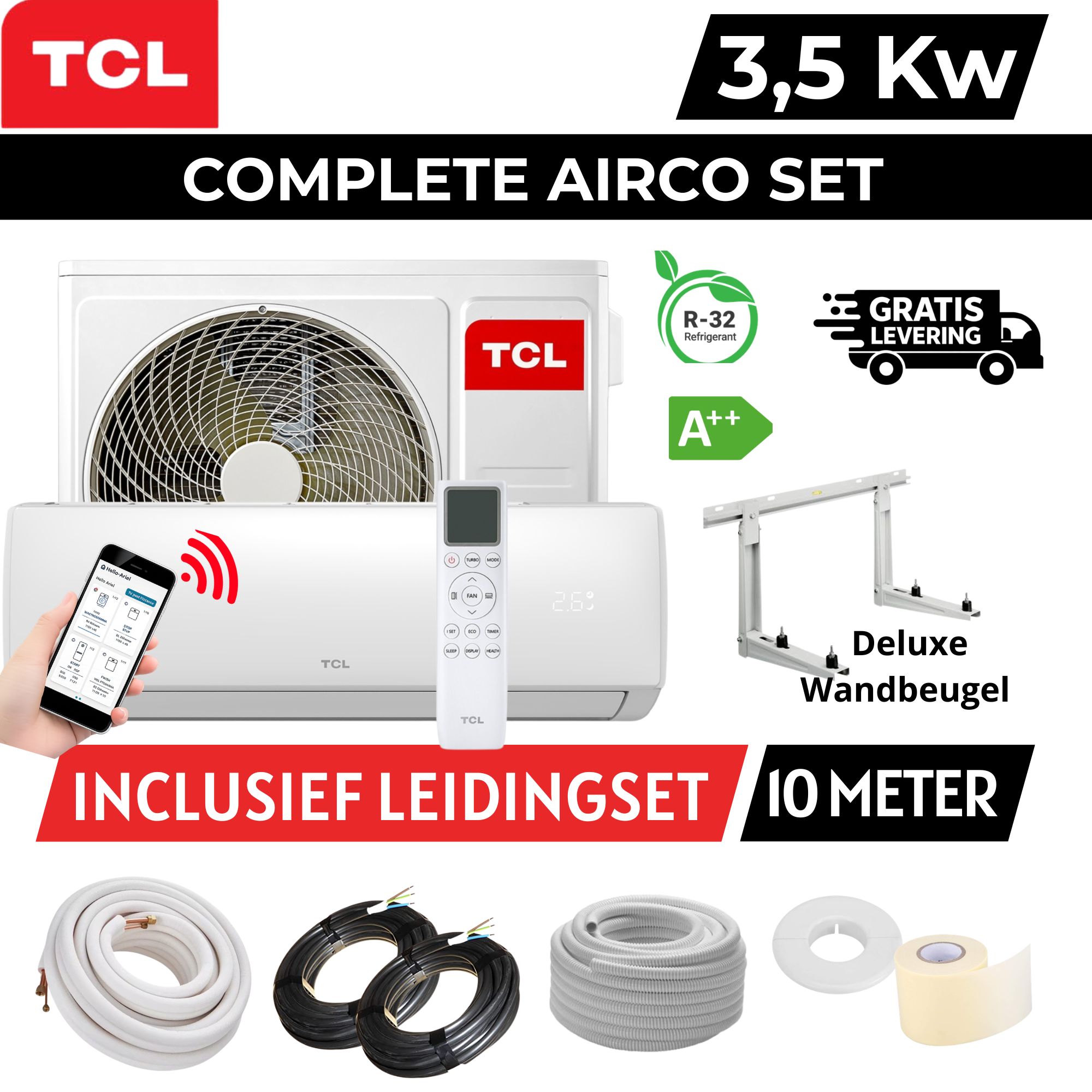 TCL Airco TAC-12 3,5 kW Set 10 Meter Wandbeugel TCL AIRCO KOPEN