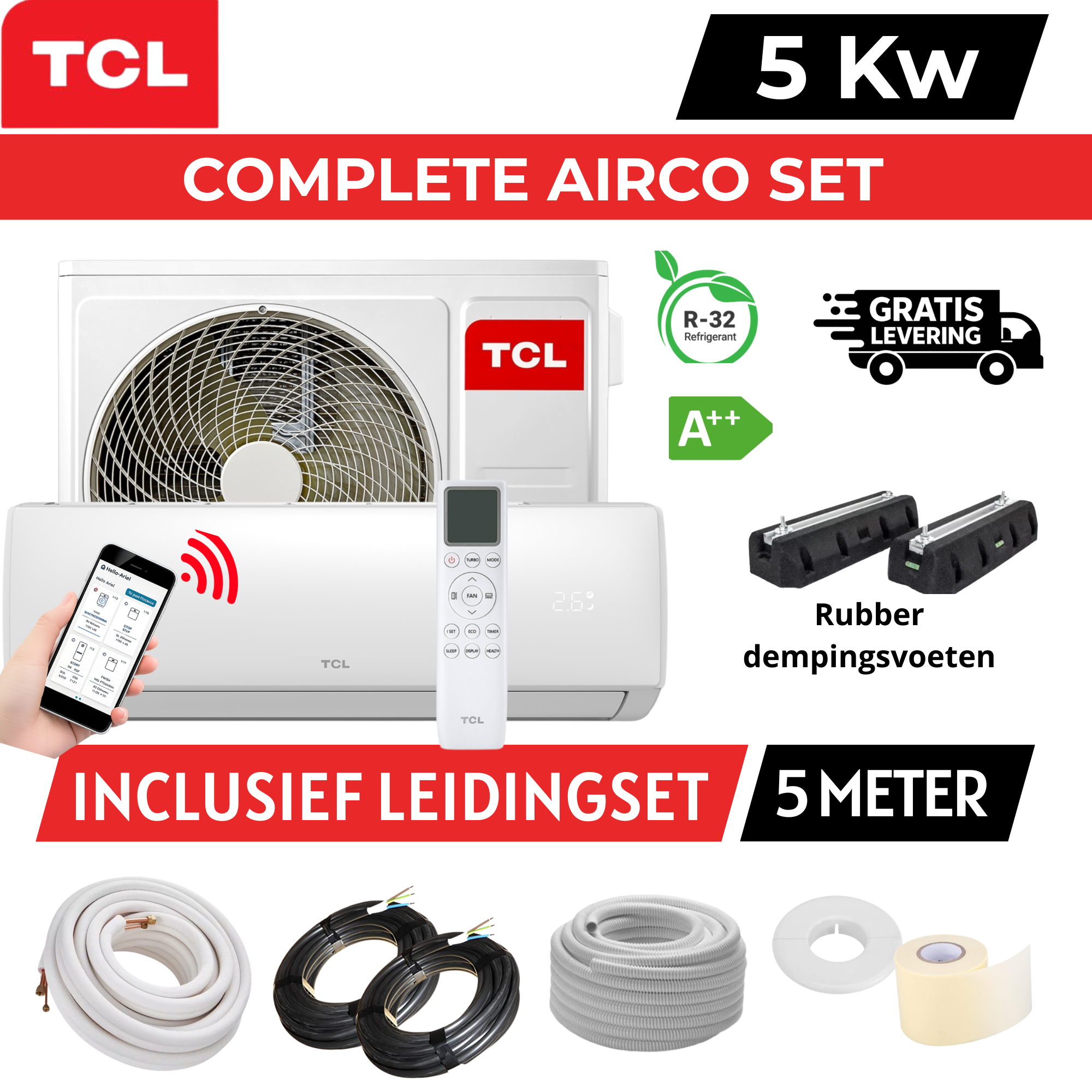 TCL Airco TAC-18 5 kW Set 5 Meter rubber balken TCL AIRCONDITIONER